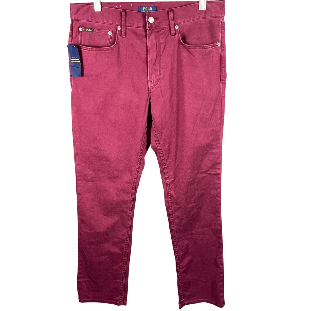 Polo Ralph Lauren Pants Mens 33x30 Burgundy Slim Fit Stretch 5-Pocket Trousers